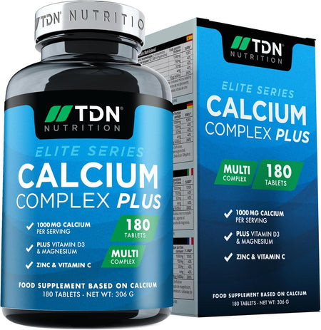 3 Months Supply - Calcium and Vitamin D - 180 Tablets - High Strength 1000mg Calcium Complex with Vitamin D3, Magnesium, Zinc and Vitamin C - Supports Bones - Osteo Supplement - Packaging May Vary