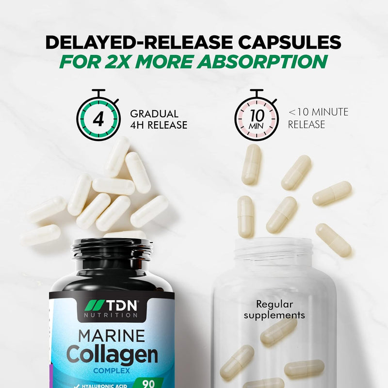 Marine Collagen Capsules 1400mg with Hyaluronic Acid, High Strength Collagen Supplement, Hydrolyzed Collagen Supplement for Women and Men (Not Collagen Powder or Tablets)